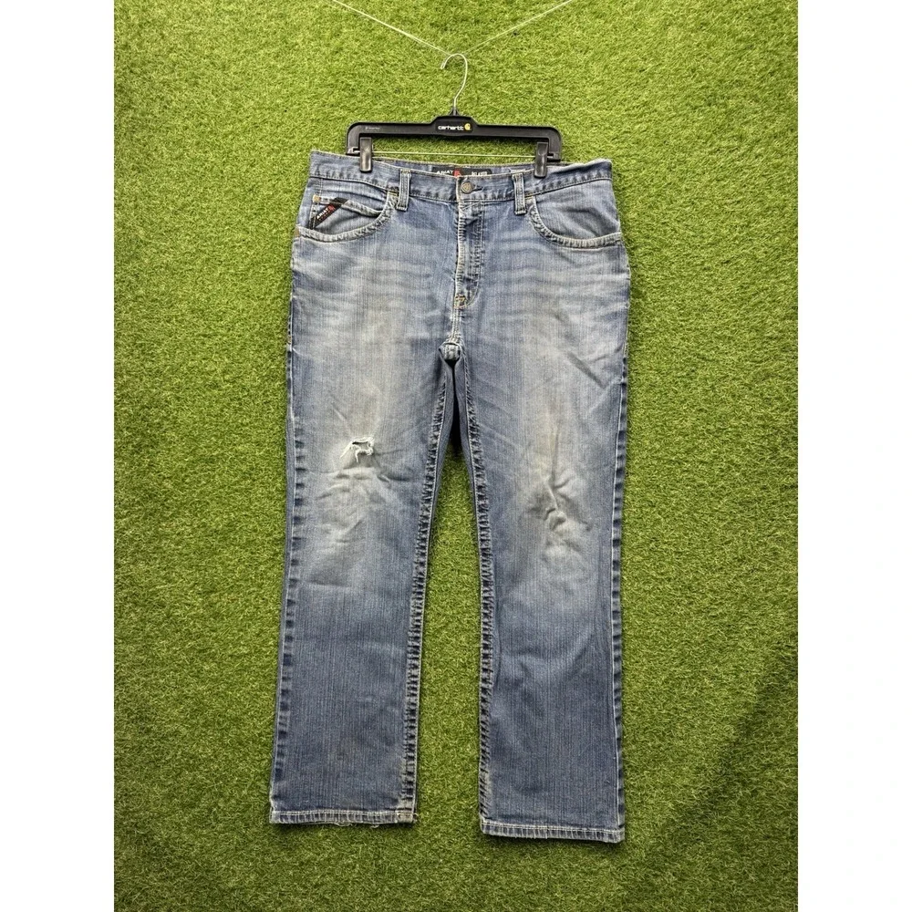 Ariat FR Jeans Mens 38x32 Blue Flame Resistant M4 Low Rise Bootcut Workwear Y2K